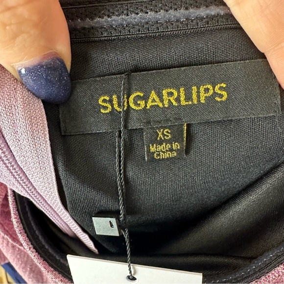 VICI- SUGARLIPS OFF SHOULDER METALLIC PURPLE RUCHED MINI DRESS SIZE S - Picture 3 of 7